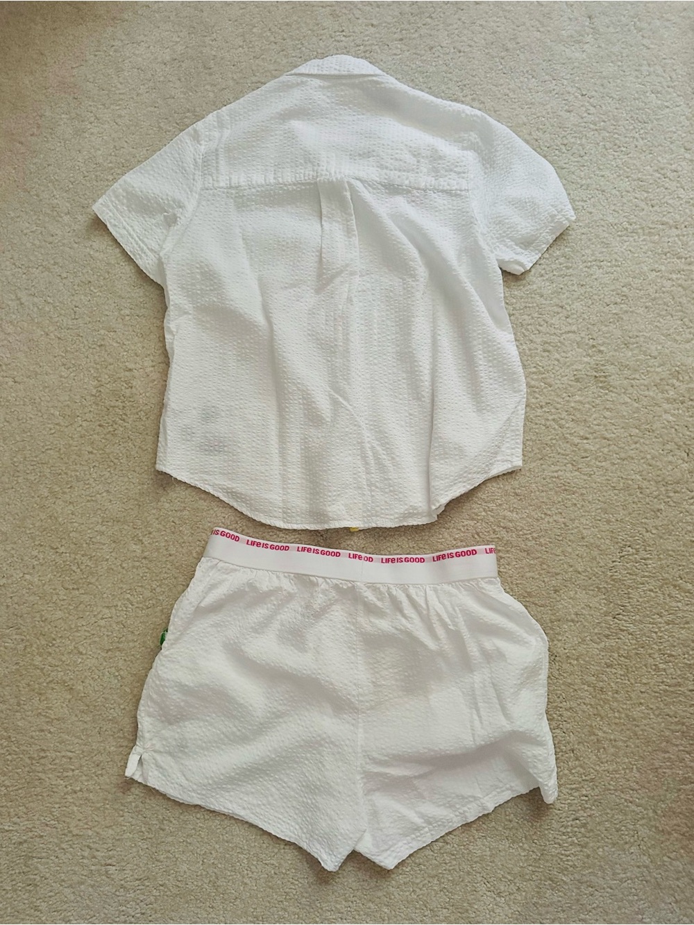 Life Is Good Sleep Set Seersucker Embroidered Rainbow Pajama Top & Shorts White - Picture 3 of 12